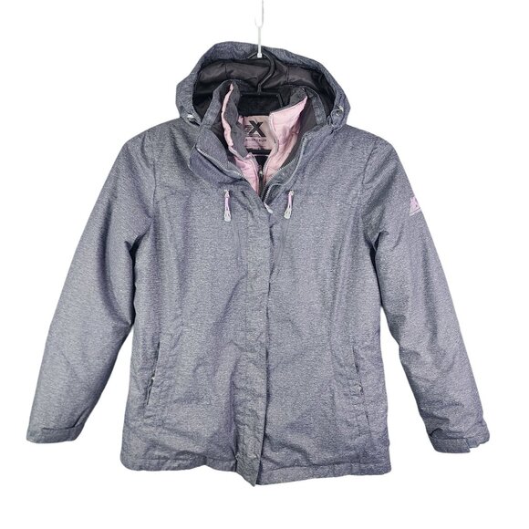 Womens Gray & Pink Zeroxposur Hooded Coat Jacket Full Zip Double layer Size L - Picture 1 of 13
